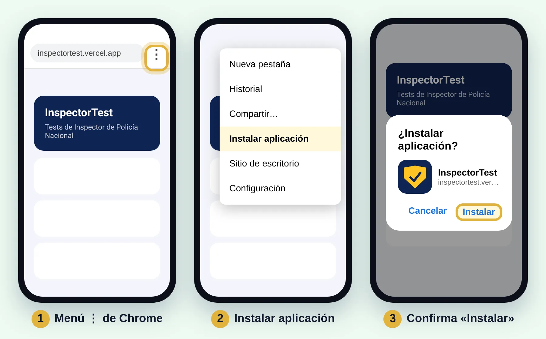 Chrome, menú, Instalar aplicación